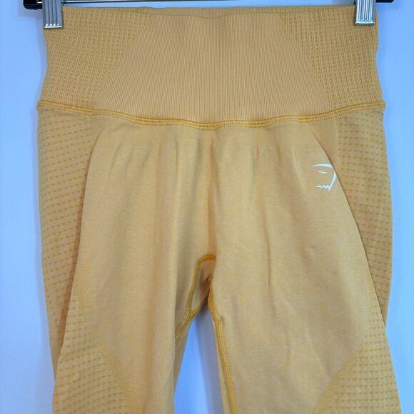 Gymshark Vital Rise Seamless Leggings Size Medium Yellow Marl High Rise Ruched - Picture 9 of 12